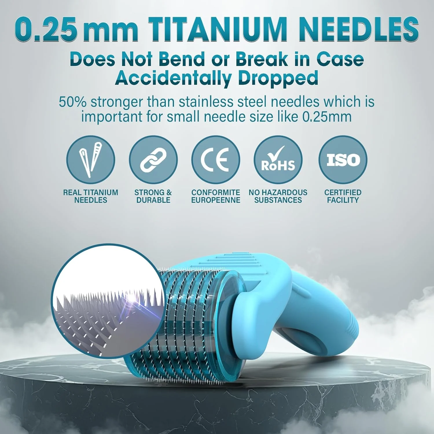 Vitalysse 0.25mm Titanium Derma Roller – Under Eye & Face Microneedling Tool for Dark Circles, Fine Lines & Puffy Eyes – Safe, Replaceable Head, 540 Needles - Image 3
